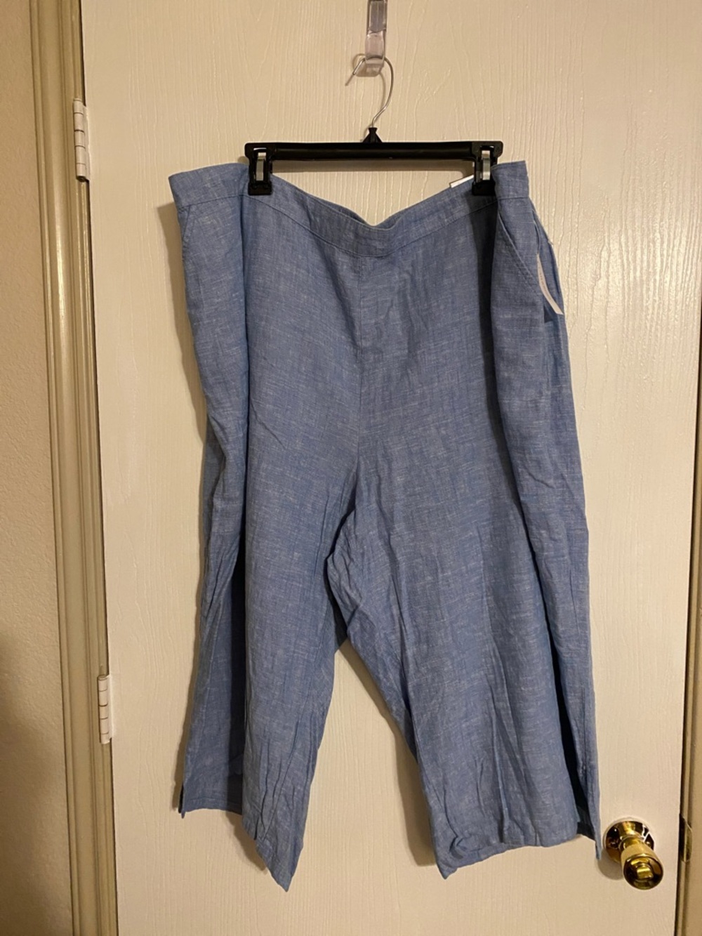 Catherines Light Blue Wide-Leg Linen-Blend Pants